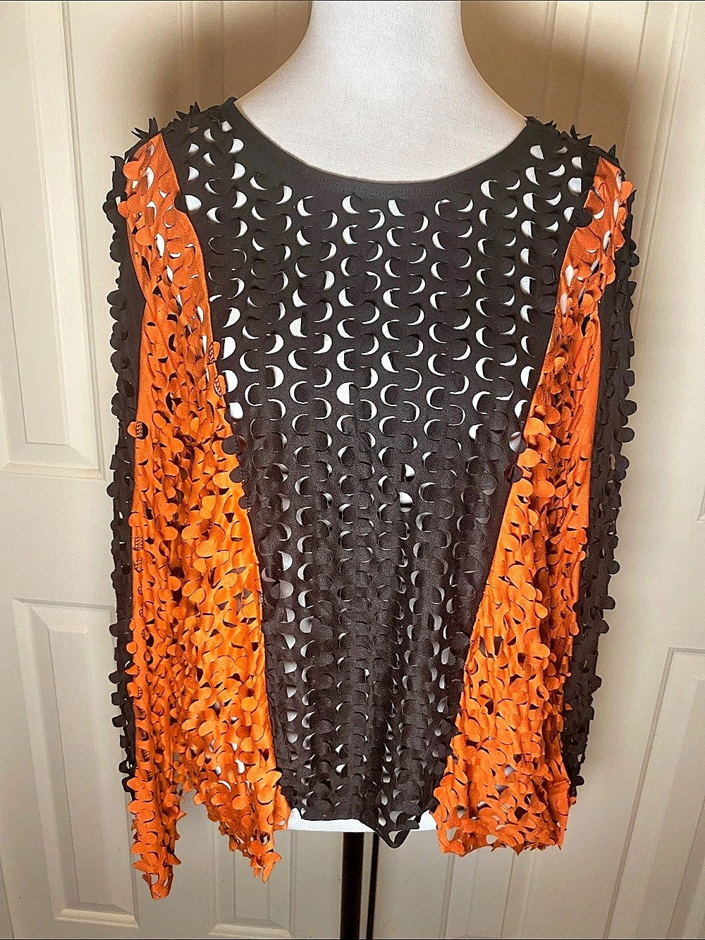 A'DORE Color Block Openwork Top in Orange & Black NWT Size Large Halloween attir